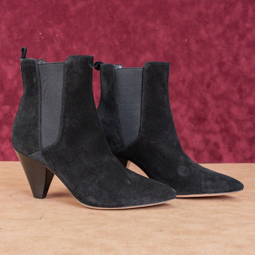 Veronica Beard Baxter Black Suede Pointed Toe Heeled Ankle Boots Sz 9.5